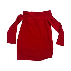 Anthropologie Red Off the Shoulder Tunic Sweater